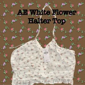 White Flowered Halter Top
